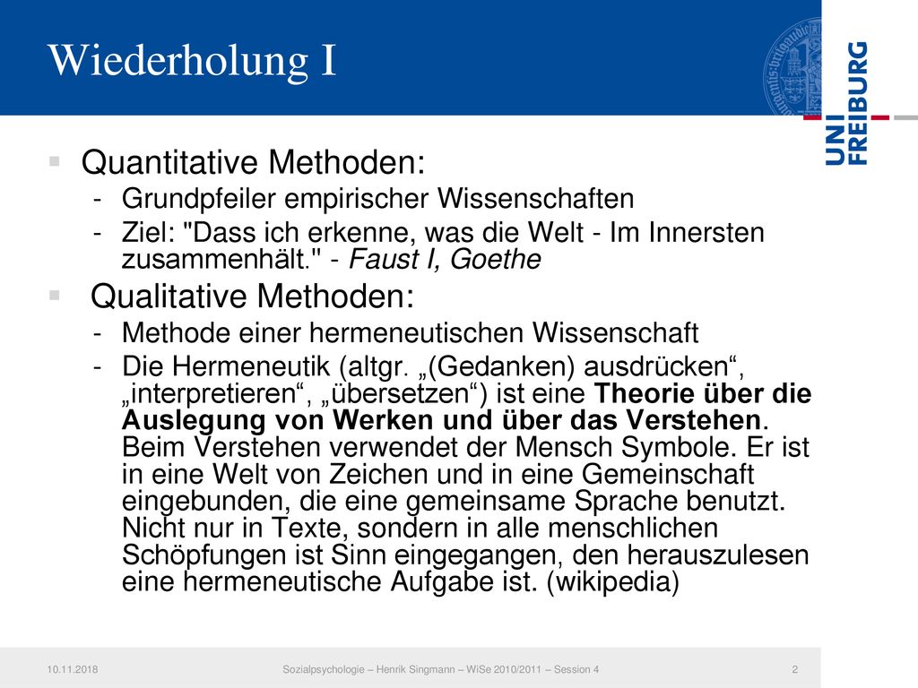 Sozialpsychologie – Henrik Singmann – WiSe 2010/2011 – Session 4