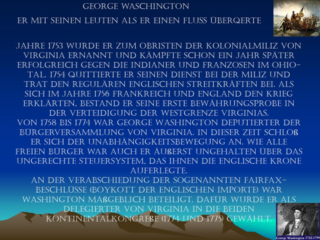George waschington Er mit seinen leuten als er einen Fluss überqerte.
