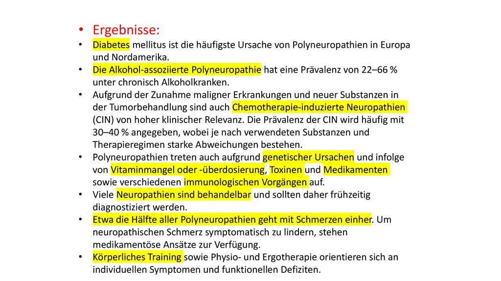 Ergebnisse: Diabetes mellitus ist die häufigste Ursache von Polyneuropathien in Europa und Nordamerika.