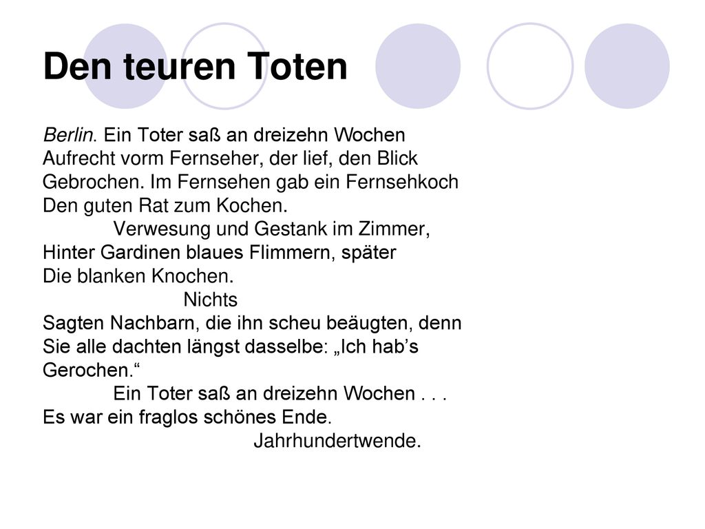 Den teuren Toten Berlin. Ein Toter saß an dreizehn Wochen
