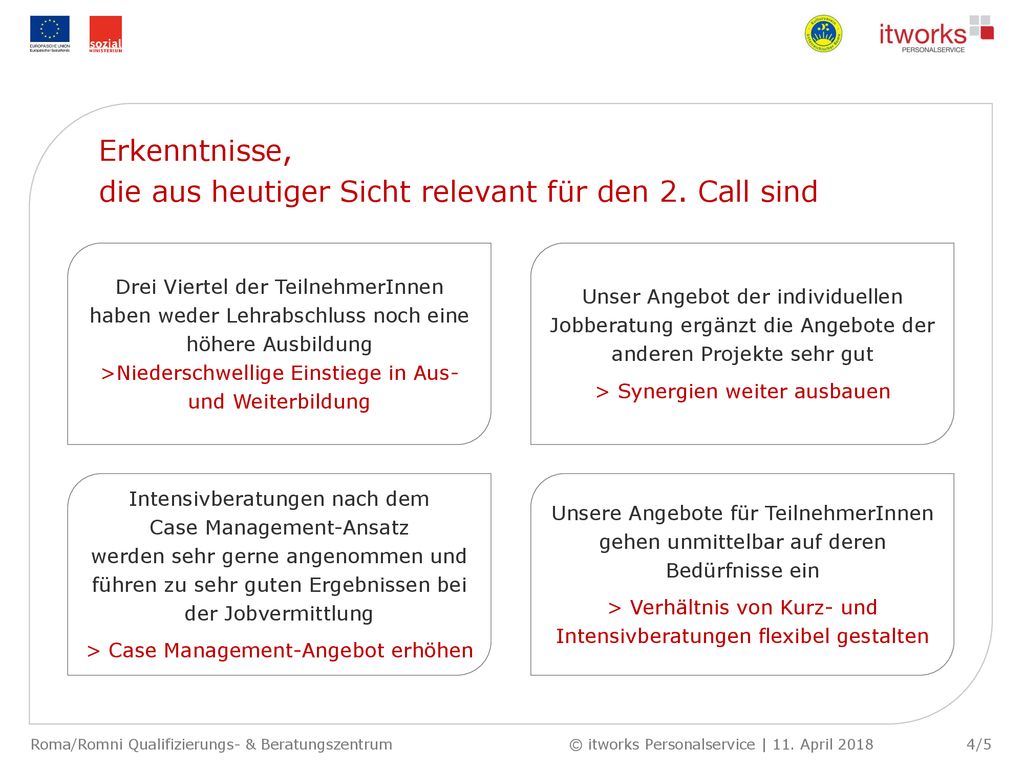 die aus heutiger Sicht relevant für den 2. Call sind