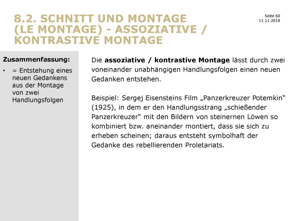 8.2. Schnitt und Montage (le montage) - Assoziative / kontrastive Montage
