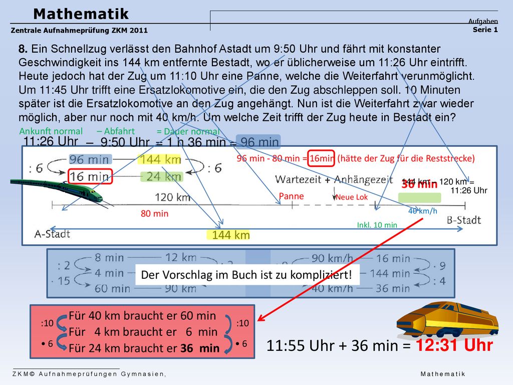 11:55 Uhr + 36 min = 12:31 Uhr Mathematik 11:26 Uhr – 9:50 Uhr