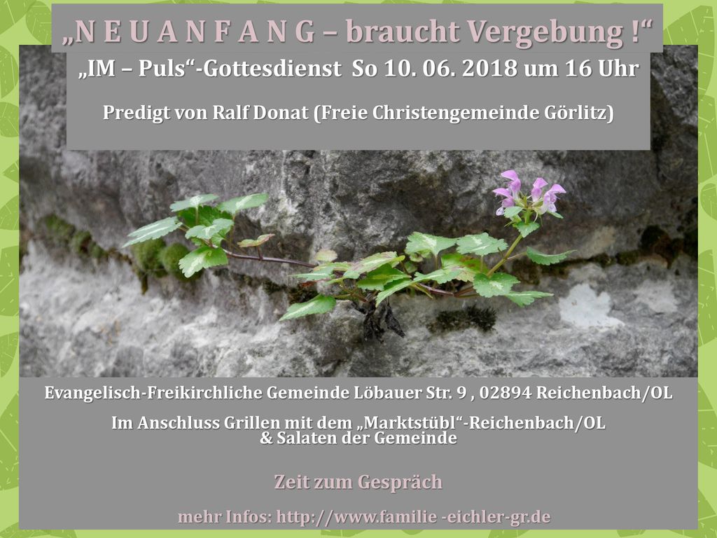 „N E U A N F A N G – braucht Vergebung !