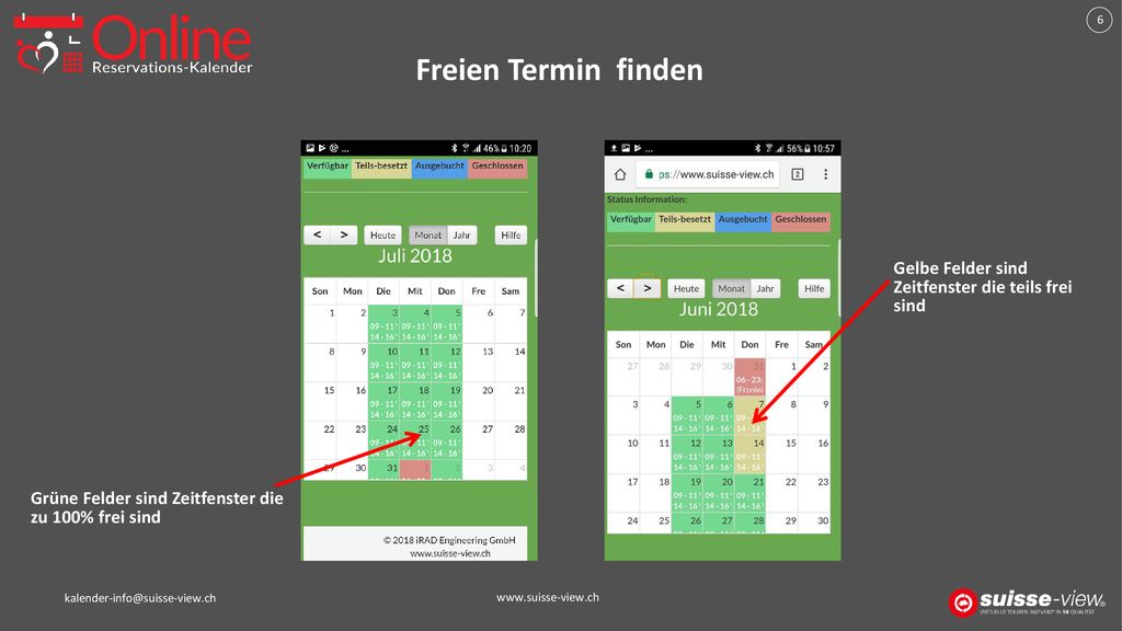 Freien Termin finden Gelbe Felder sind Zeitfenster die teils frei sind
