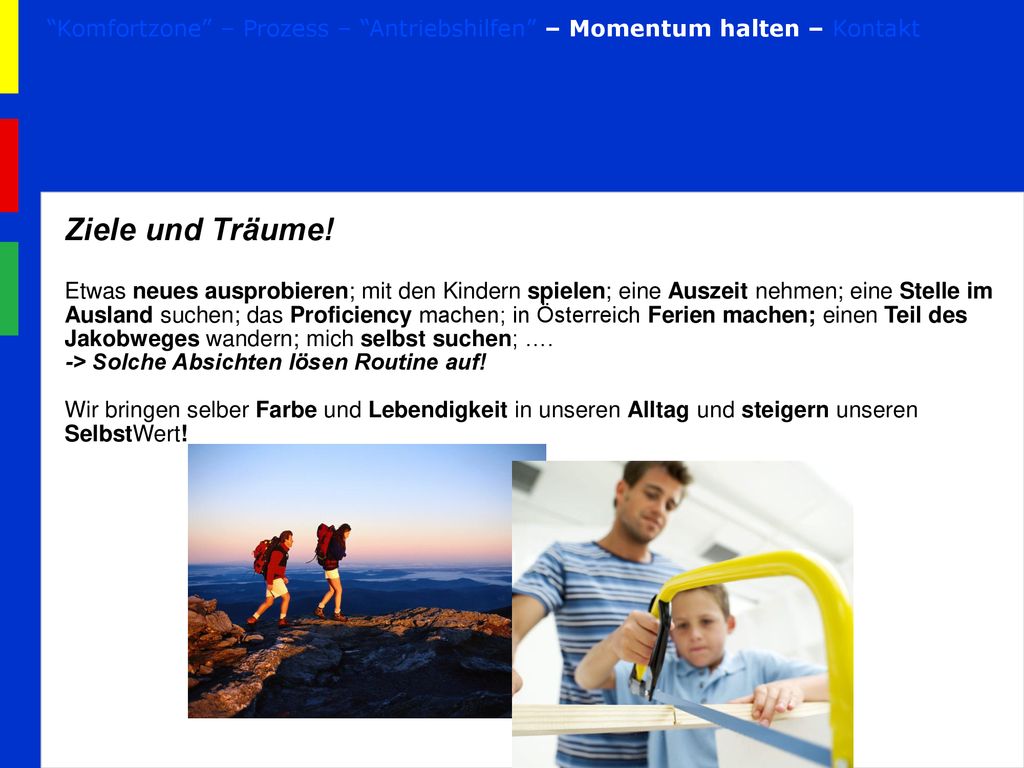 Komfortzone – Prozess – Antriebshilfen – Momentum halten – Kontakt