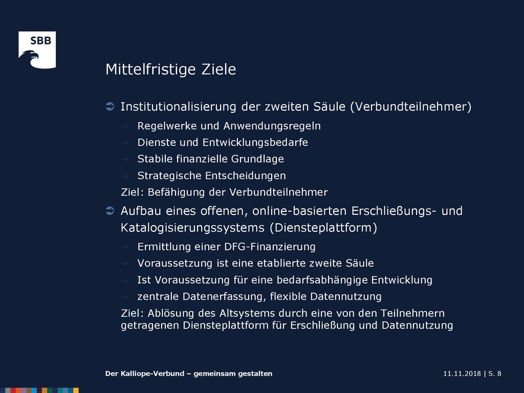 Mittelfristige Ziele Institutionalisierung der zweiten Säule (Verbundteilnehmer) Regelwerke und Anwendungsregeln.