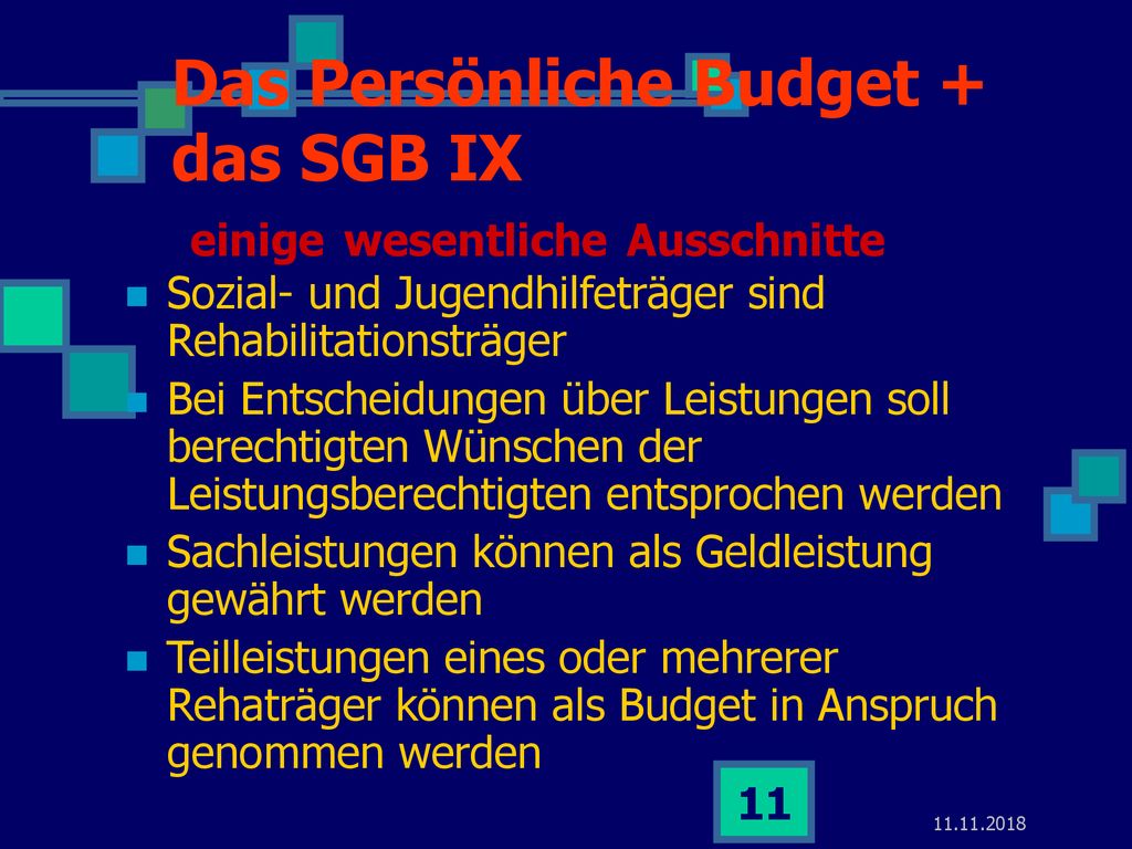 Das Persönliche Budget + das SGB IX einige wesentliche Ausschnitte