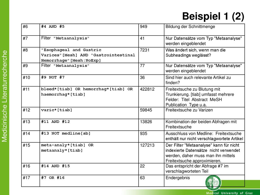 Beispiel 1 (2) #6 #4 AND #5 949 Bildung der Schnittmenge #7