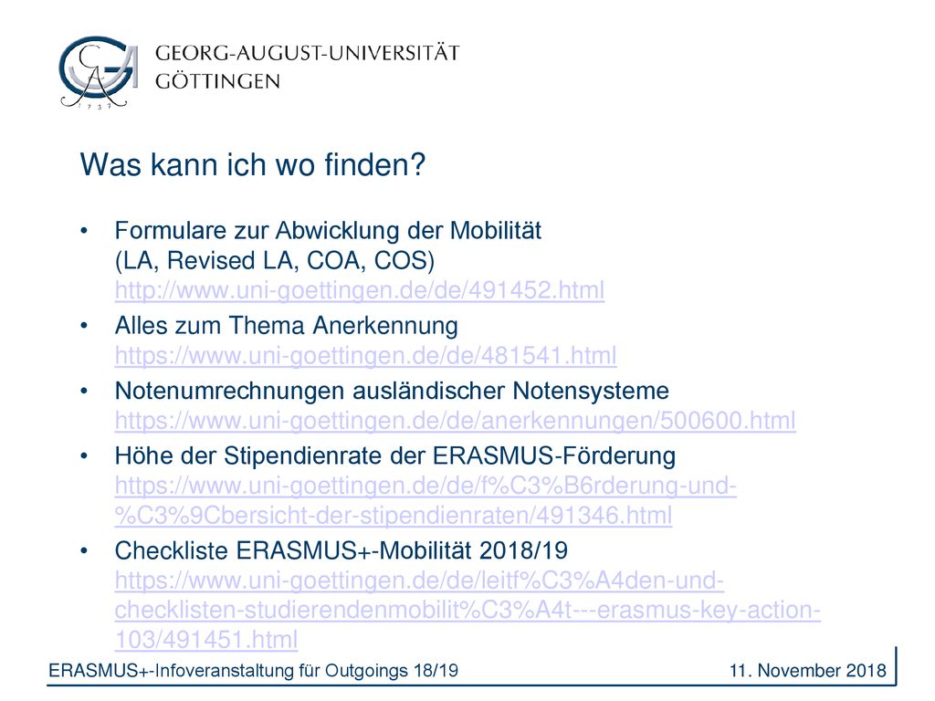 Was kann ich wo finden Formulare zur Abwicklung der Mobilität (LA, Revised LA, COA, COS)