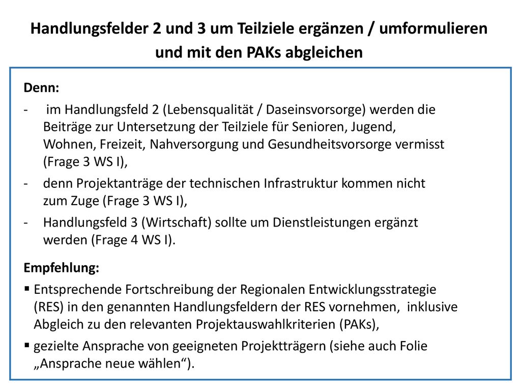Handlungsfelder 2 und 3 um Teilziele ergänzen / umformulieren