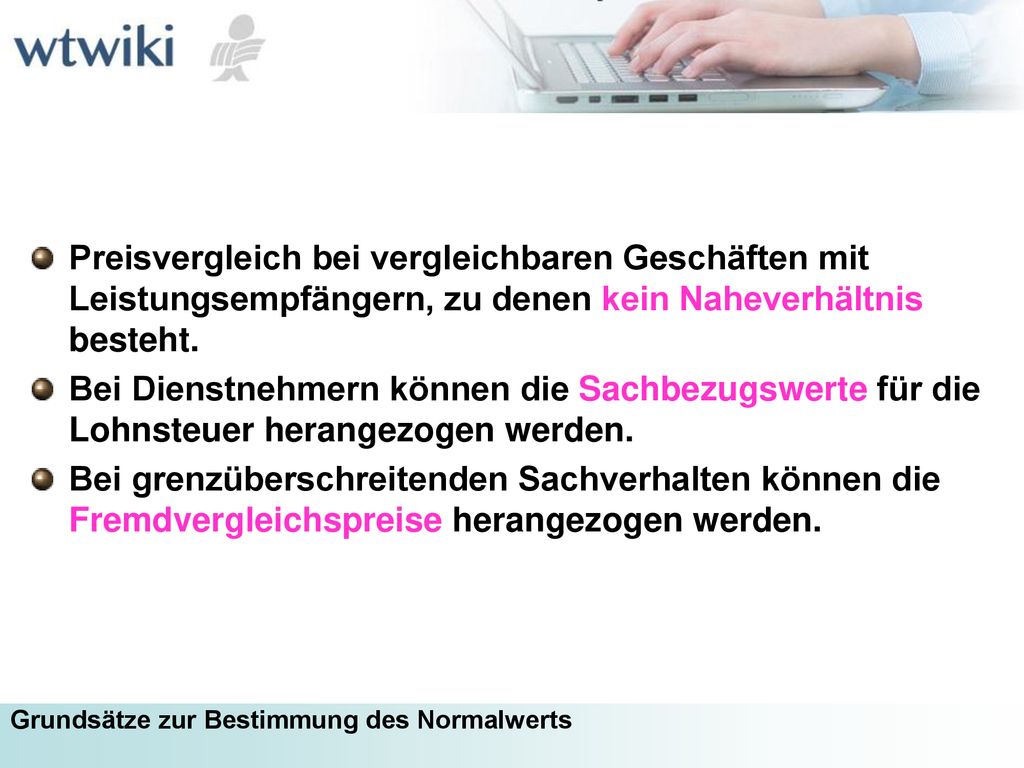 Preisvergleich bei vergleichbaren Geschäften mit Leistungsempfängern, zu denen kein Naheverhältnis besteht.