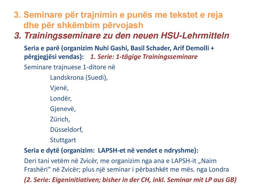 3. Seminare për trajnimin e punës me tekstet e reja