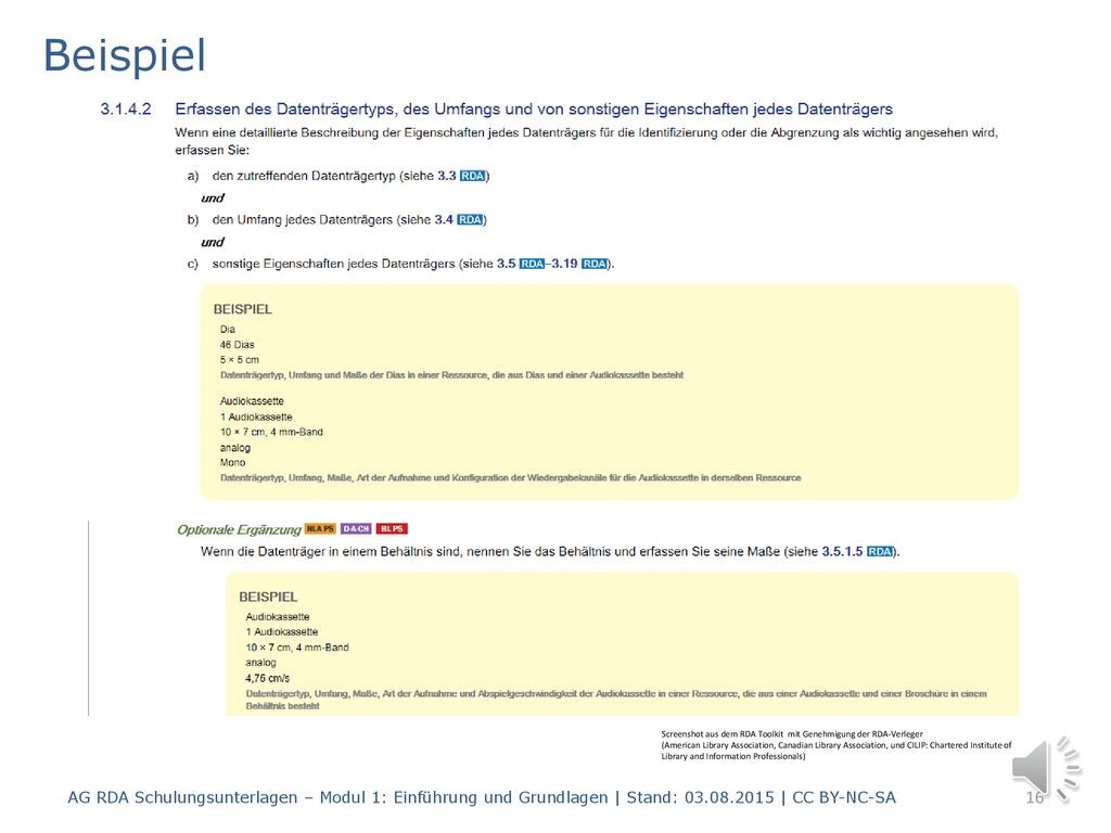 Beispiel Beispiele gibt es sowohl zu Regelwerksstellen als auch zu Alternativen und Optionen.