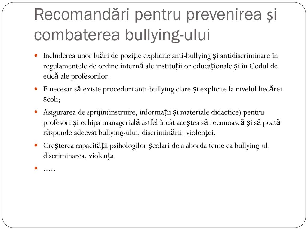 Recomandări pentru prevenirea și combaterea bullying-ului