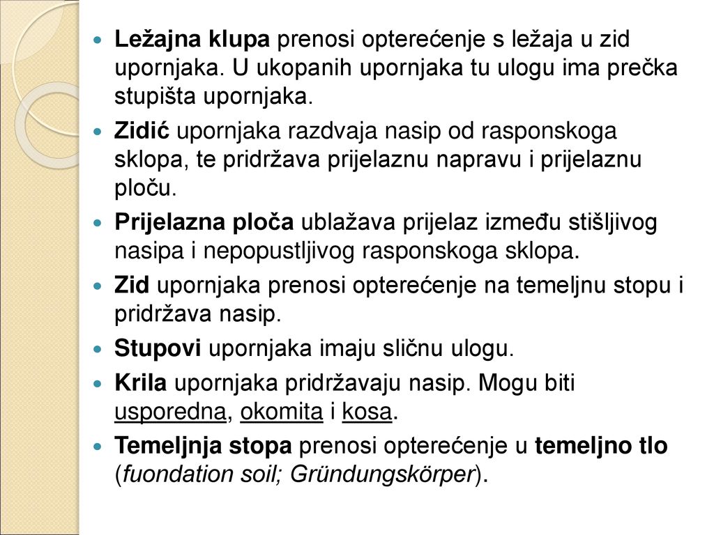 Ležajna klupa prenosi opterećenje s ležaja u zid upornjaka