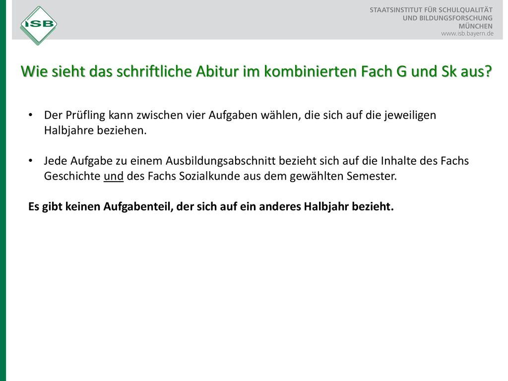 Wie sieht das schriftliche Abitur im kombinierten Fach G und Sk aus