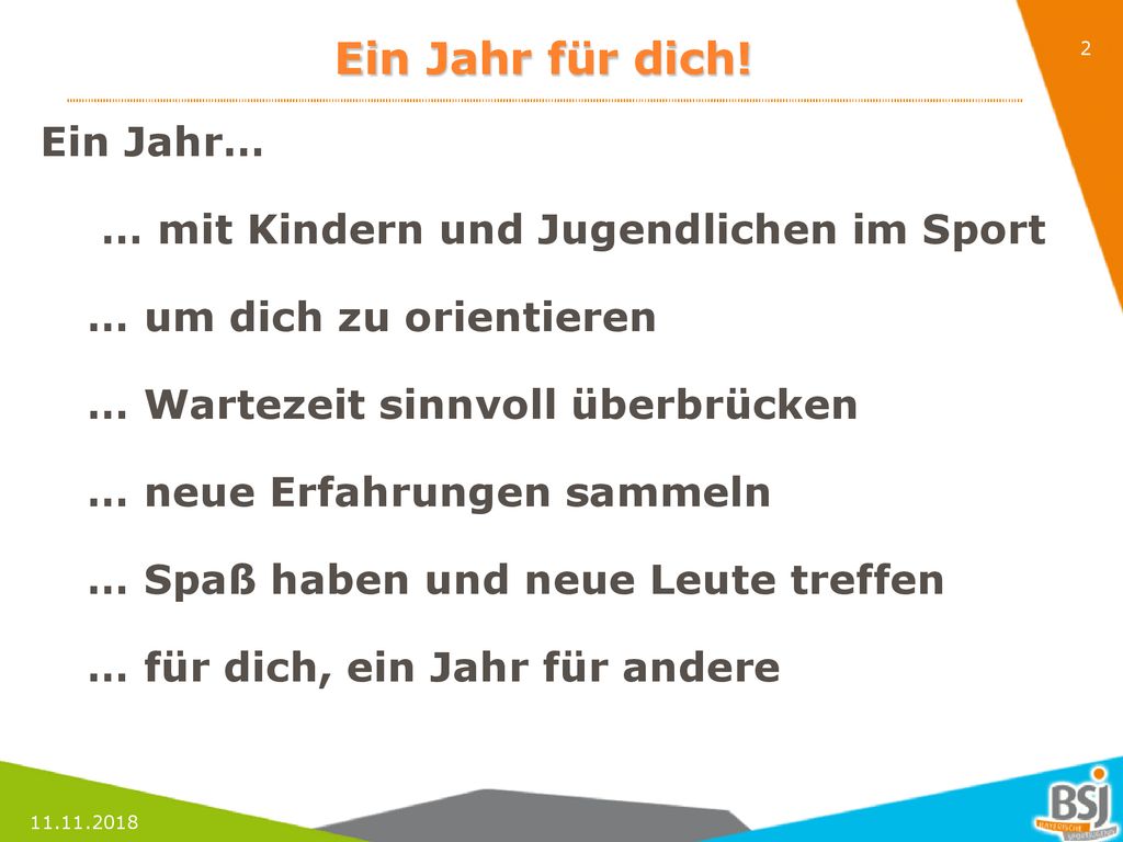 Ein Jahr für dich! Ein Jahr… … mit Kindern und Jugendlichen im Sport