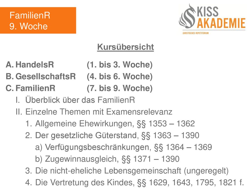 FamilienR 9. Woche Kursübersicht A. HandelsR (1. bis 3. Woche)
