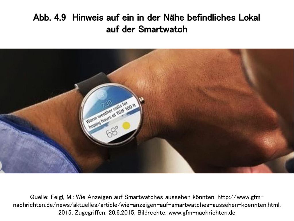 Abb. 4.9 Hinweis auf ein in der Nähe befindliches Lokal auf der Smartwatch