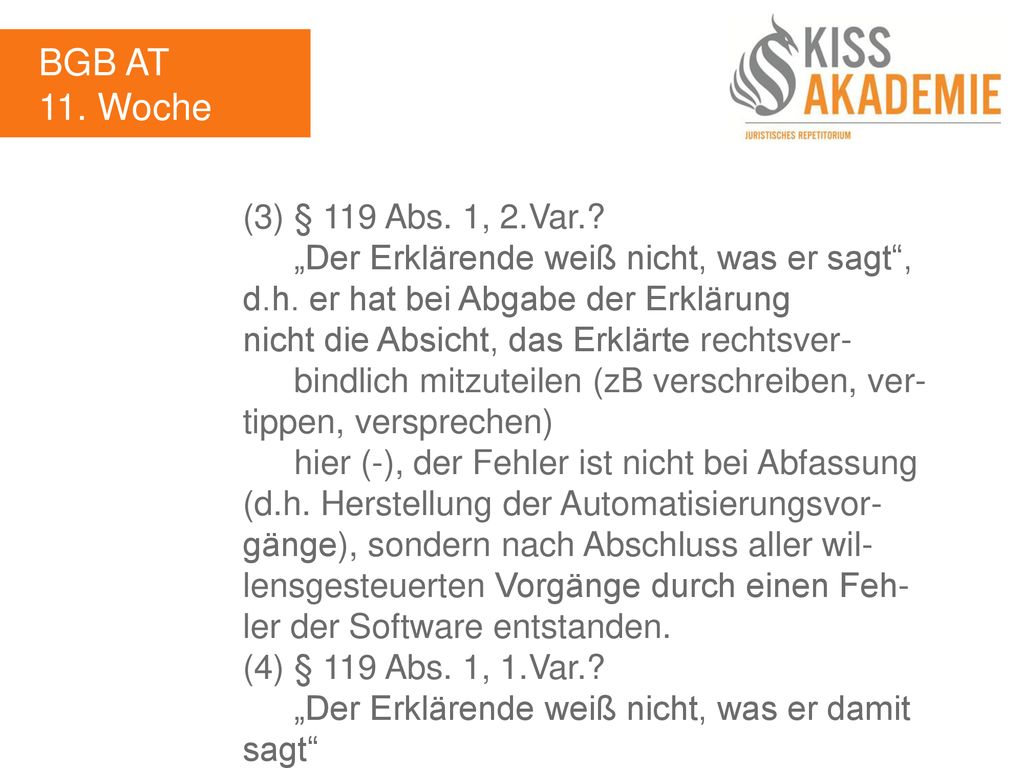 BGB AT 11. Woche. (3) § 119 Abs. 1, 2.Var.