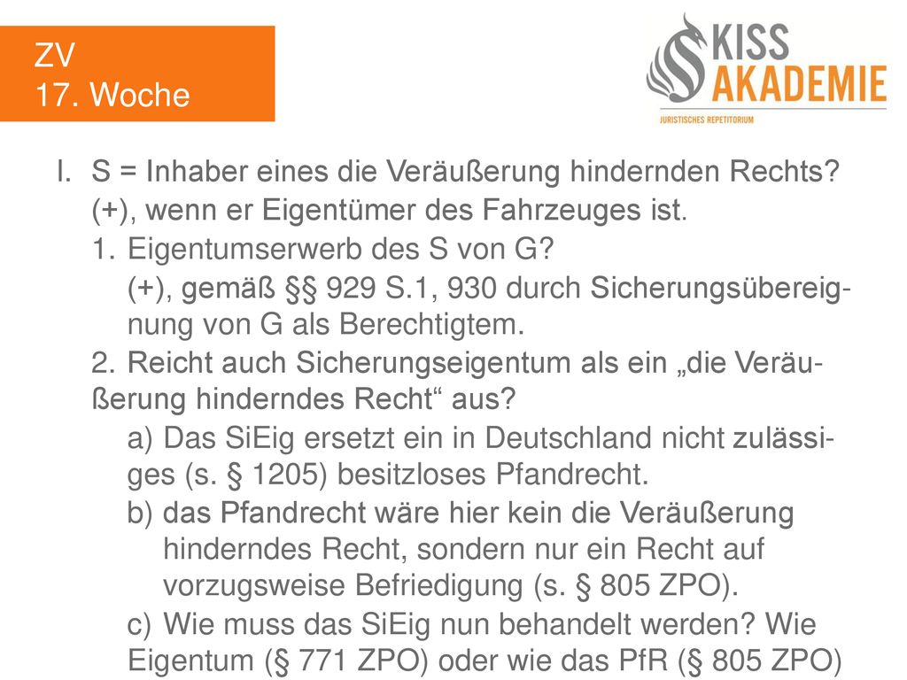 ZV 17. Woche I. S = Inhaber eines die Veräußerung hindernden Rechts