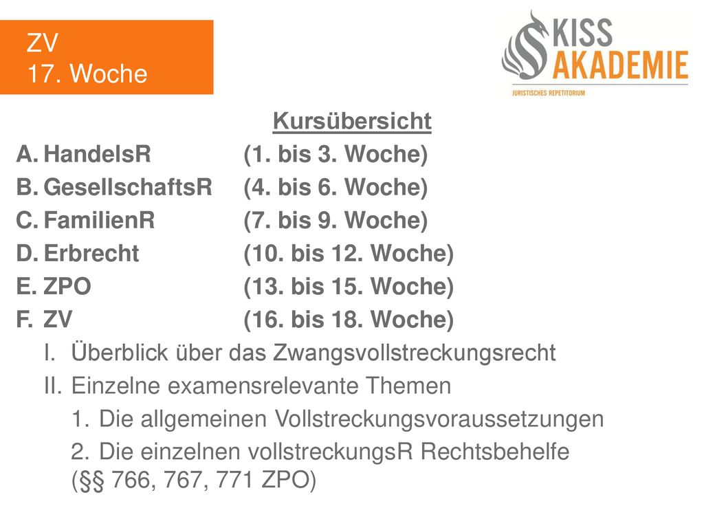 ZV 17. Woche Kursübersicht A. HandelsR (1. bis 3. Woche)