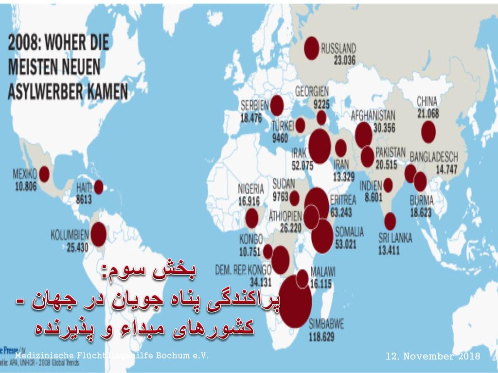 پراکندگی پناه جویان در جهان - کشورهای مبداء و پذیرنده