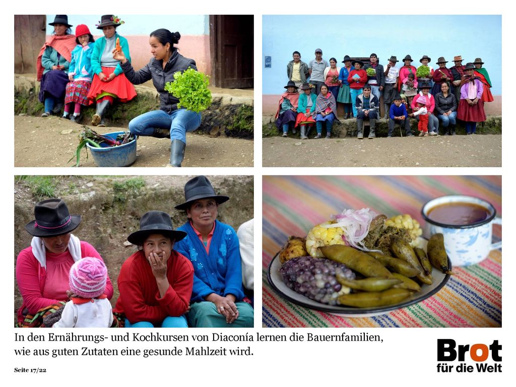 In den Ernährungs- und Kochkursen von Diaconía lernen die Bauernfamilien, wie aus guten Zutaten eine gesunde Mahlzeit wird.