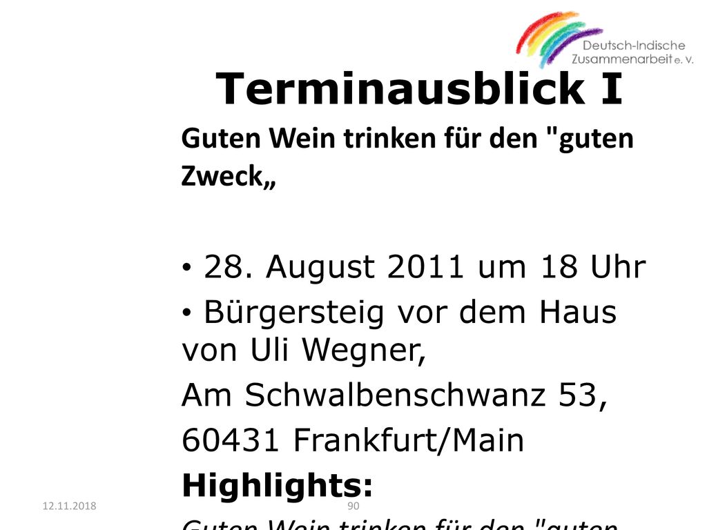 Terminausblick I Guten Wein trinken für den guten Zweck„