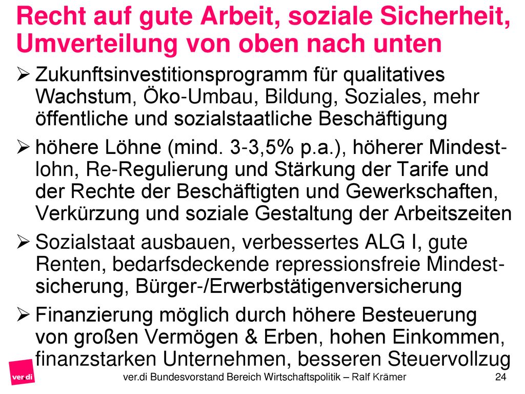 Recht auf gute Arbeit, soziale Sicherheit, Umverteilung von oben nach unten