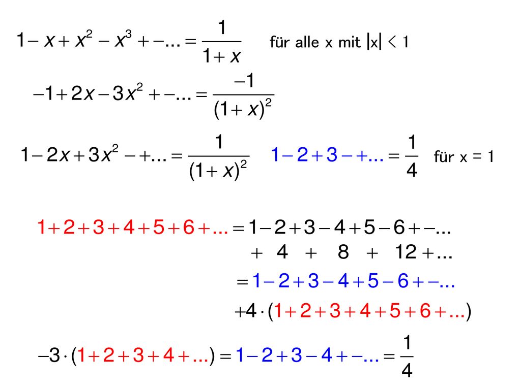 für alle x mit |x| < 1 für x = 1