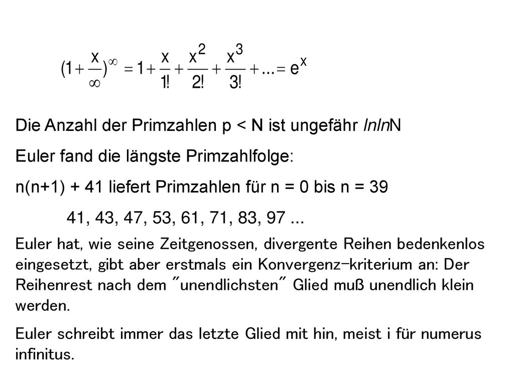 Die Anzahl der Primzahlen p < N ist ungefähr lnlnN