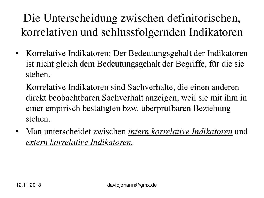 Die Unterscheidung zwischen definitorischen, korrelativen und schlussfolgernden Indikatoren