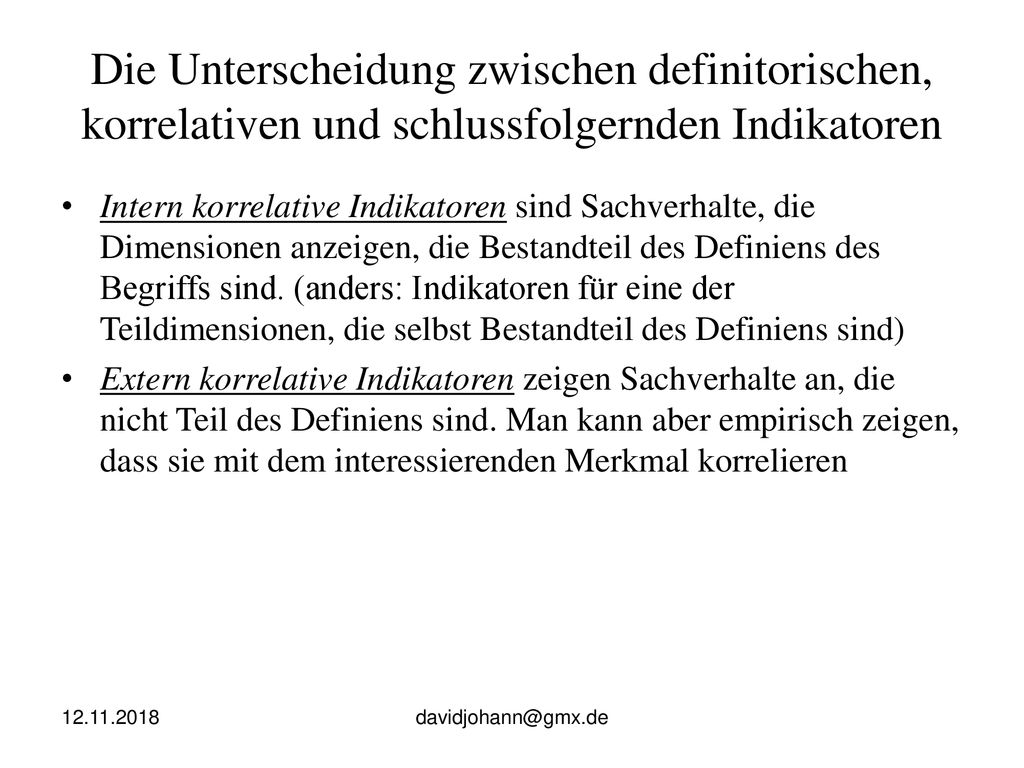 Die Unterscheidung zwischen definitorischen, korrelativen und schlussfolgernden Indikatoren