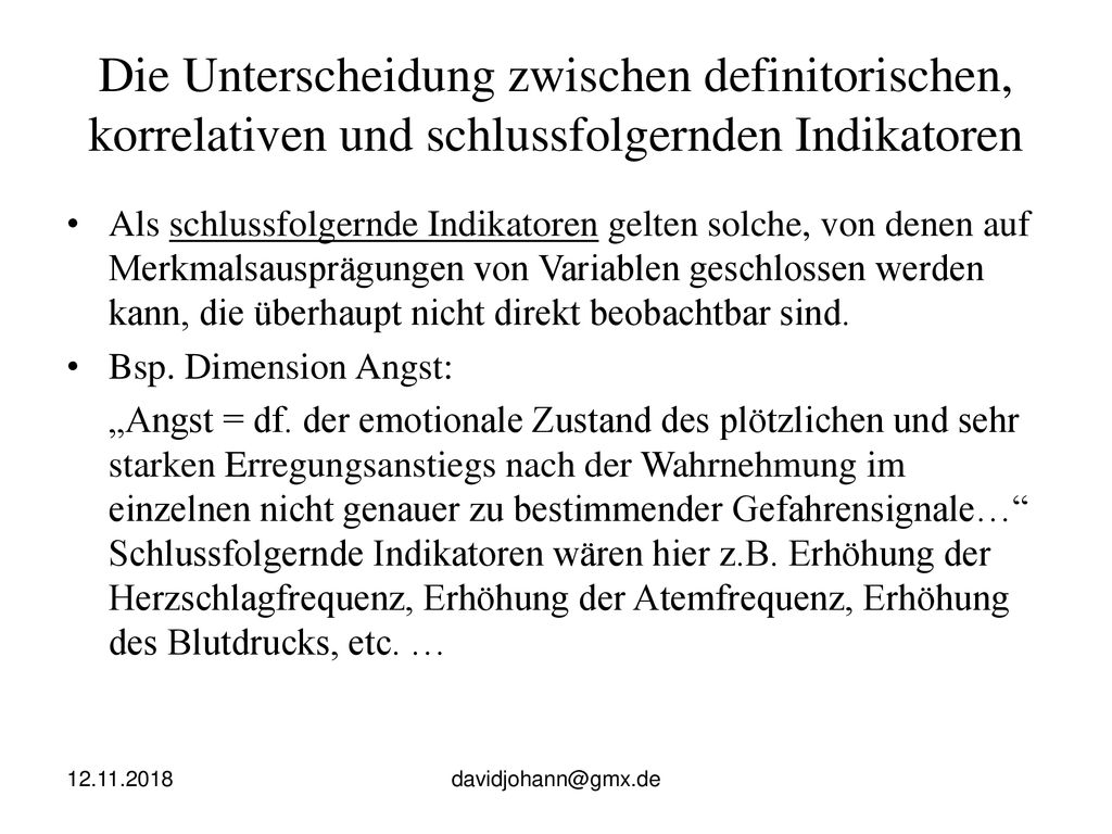 Die Unterscheidung zwischen definitorischen, korrelativen und schlussfolgernden Indikatoren