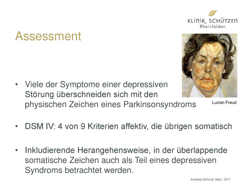 Assessment Viele der Symptome einer depressiven Störung überschneiden sich mit den physischen Zeichen eines Parkinsonsyndroms.