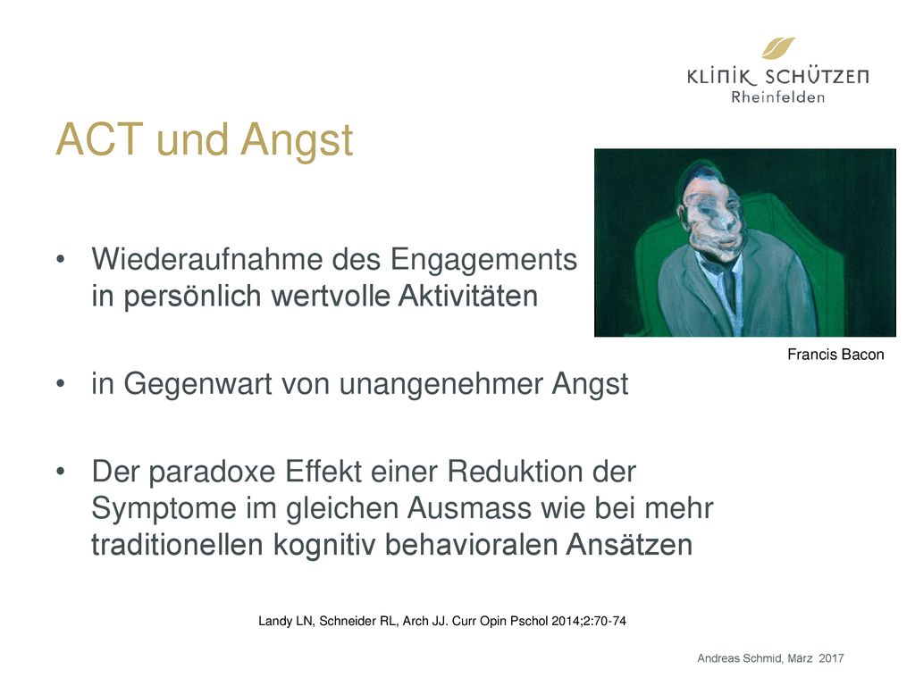 ACT und Angst Wiederaufnahme des Engagements in persönlich wertvolle Aktivitäten. in Gegenwart von unangenehmer Angst.