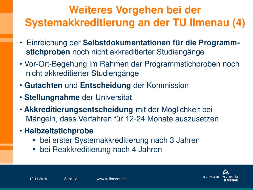 Weiteres Vorgehen bei der Systemakkreditierung an der TU Ilmenau (4)