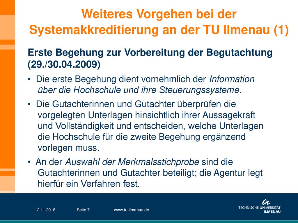 Weiteres Vorgehen bei der Systemakkreditierung an der TU Ilmenau (1)