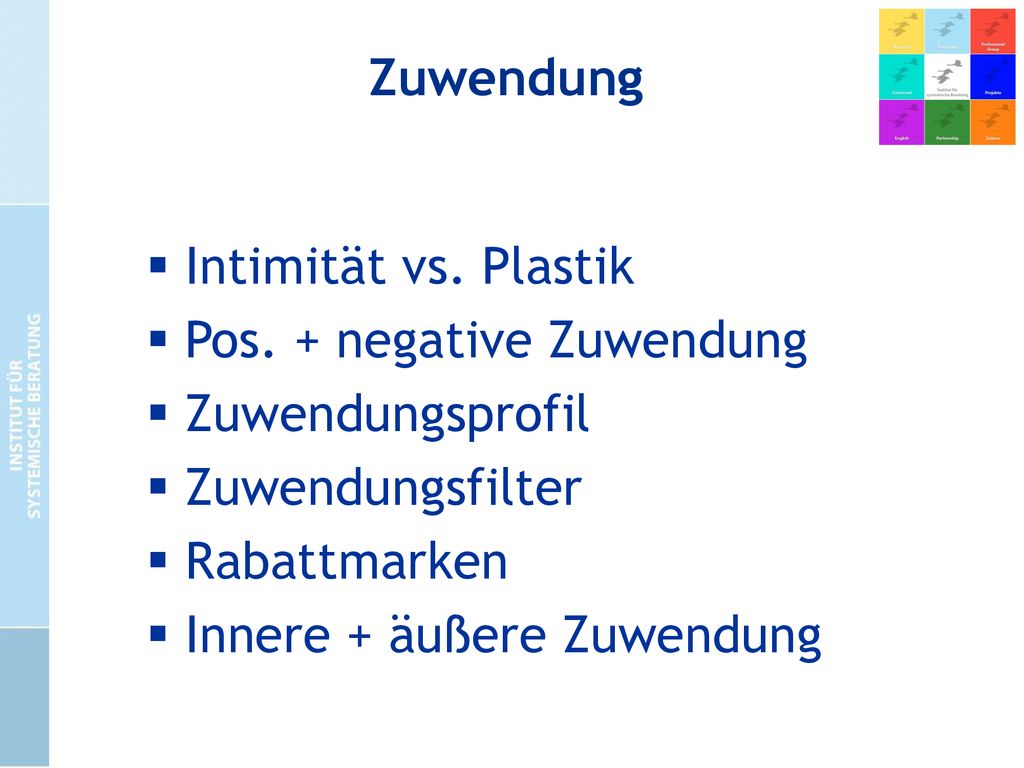 Zuwendung Intimität vs. Plastik. Pos. + negative Zuwendung. Zuwendungsprofil. Zuwendungsfilter. Rabattmarken.