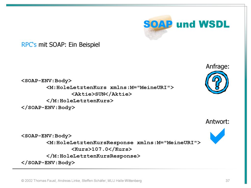 a SOAP und WSDL RPC‘s mit SOAP: Ein Beispiel Anfrage: Antwort: