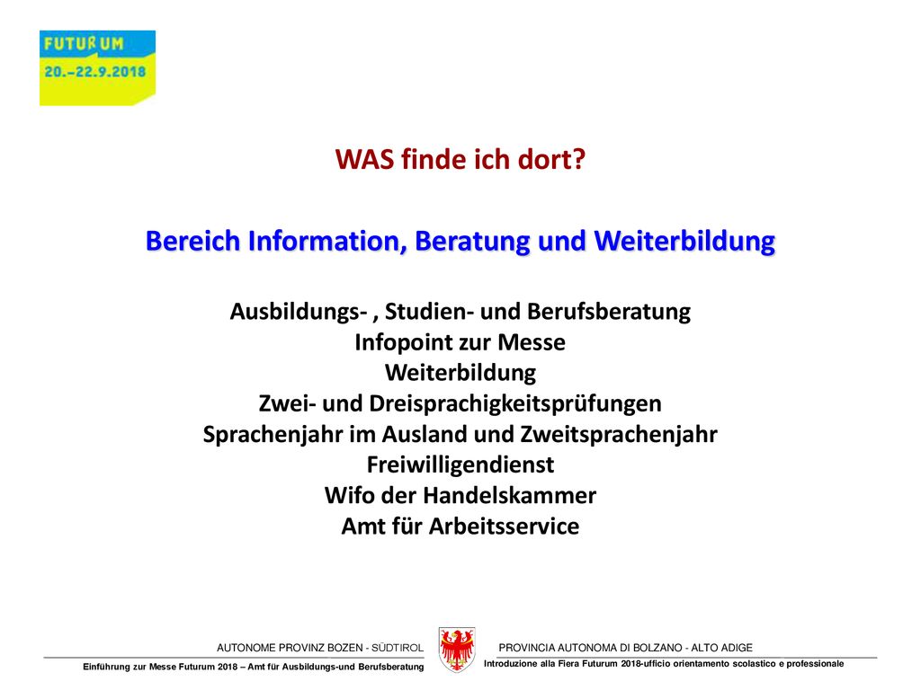 WAS finde ich dort Bereich Information, Beratung und Weiterbildung