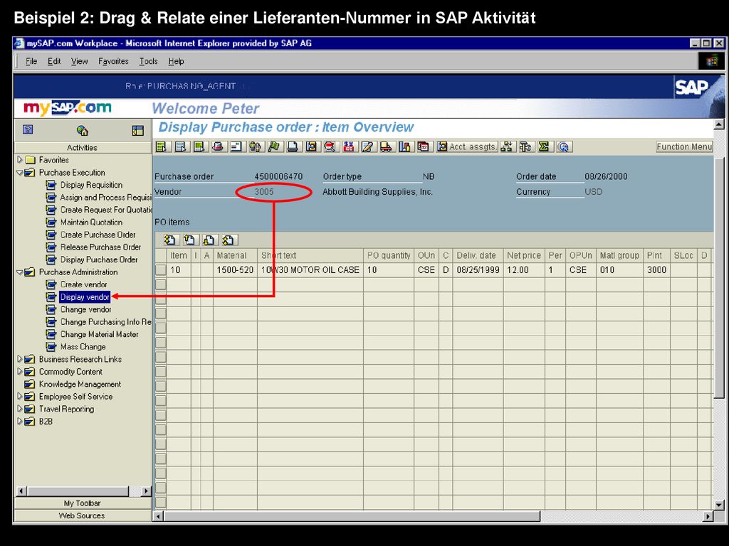 Beispiel 2: Drag & Relate einer Lieferanten-Nummer in SAP Aktivität