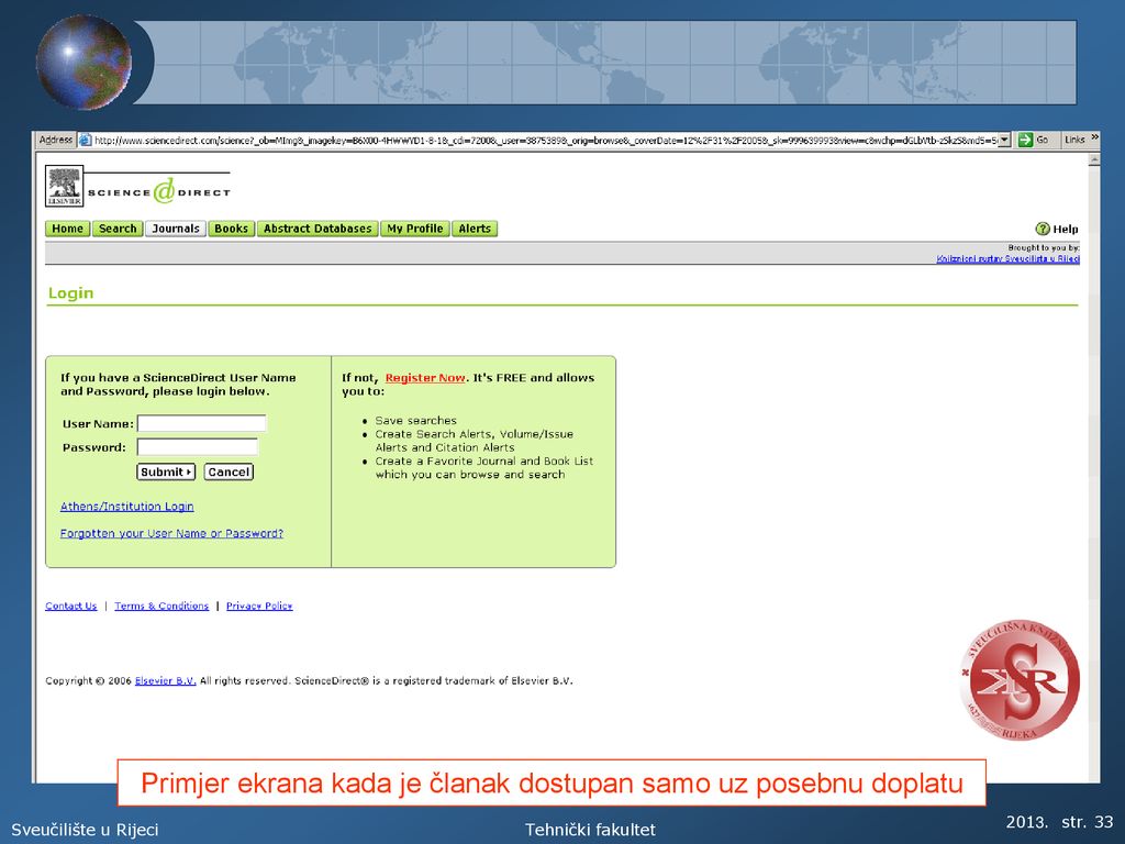 Primjer ekrana kada je članak dostupan samo uz posebnu doplatu