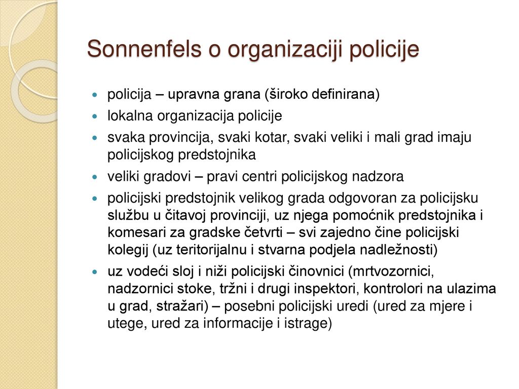 Sonnenfels o organizaciji policije