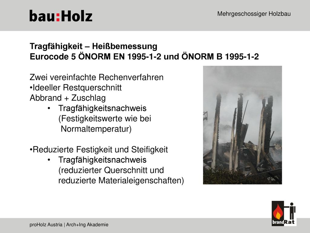 Tragfähigkeit – Heißbemessung Eurocode 5 ÖNORM EN und ÖNORM B