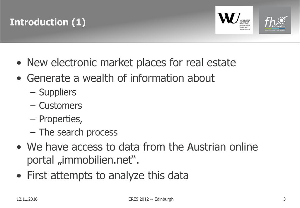 New electronic market places for real estate