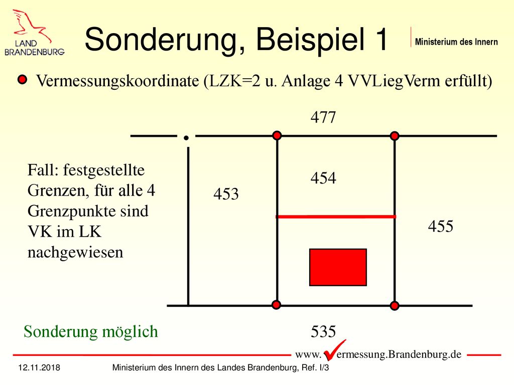 Sonderung, Beispiel 1 Vermessungskoordinate (LZK=2 u. Anlage 4 VVLiegVerm erfüllt) 477.