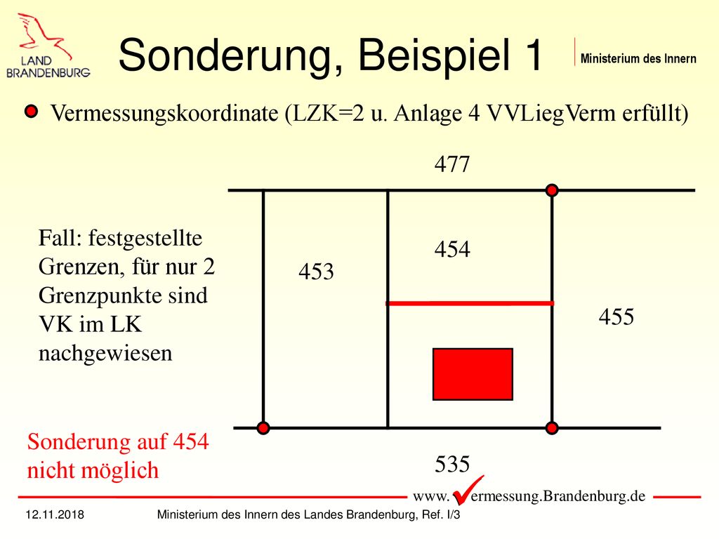 Sonderung, Beispiel 1 Vermessungskoordinate (LZK=2 u. Anlage 4 VVLiegVerm erfüllt) 477.